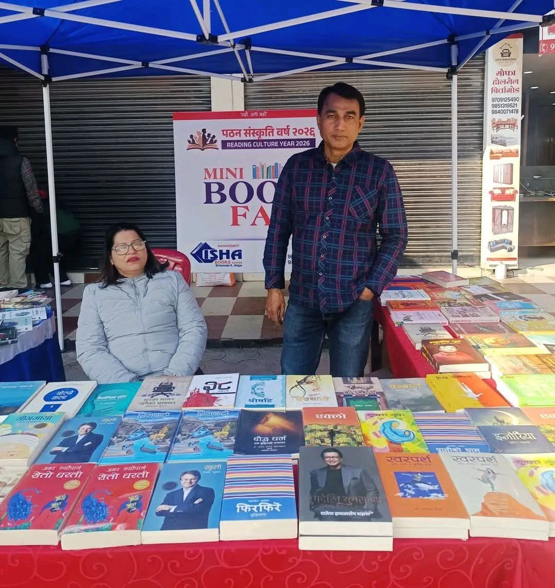 Keshaw and Indu at the Isha Books book-fair stall