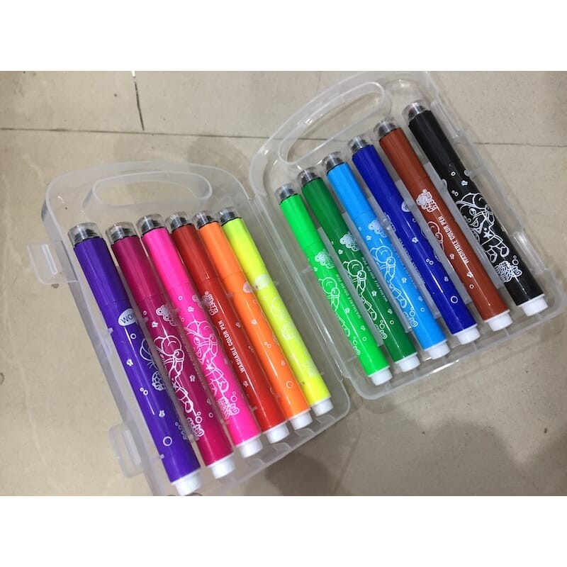 12 Colourful Fine-Tip Sketch Pens with Stamps Bonus Set
